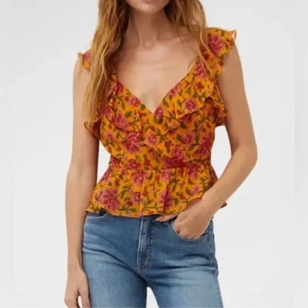 Veronica Beard designer Randa blouse 100% silk orange floral size 4 - Picture 2 of 16